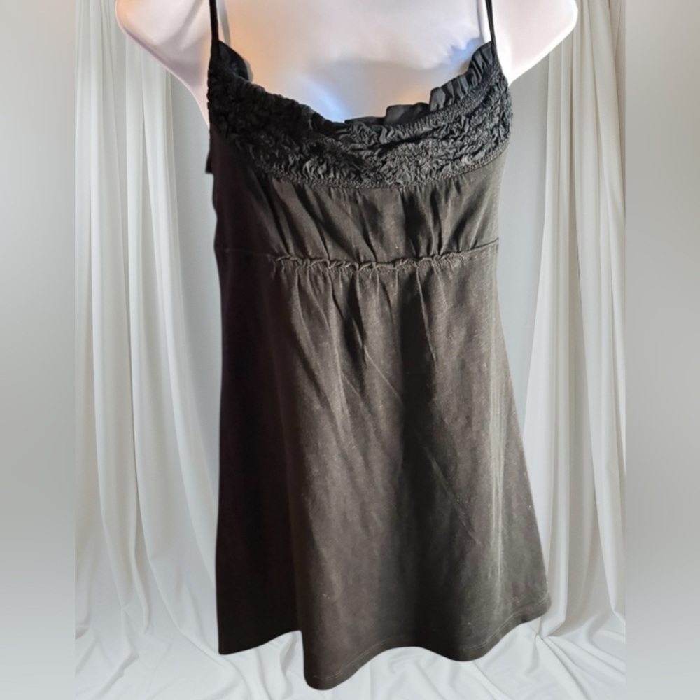 Vintage Y2K LOFT Black Ruffle Neckline Babydoll Tank Top Size Medium EPOC